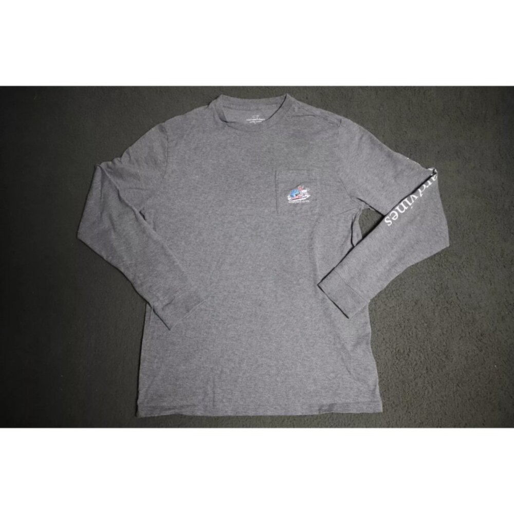 Vineyard Vines Shirt Boys XL Gray Long Sleeve Spell Out Ski Whale Logo Graphic